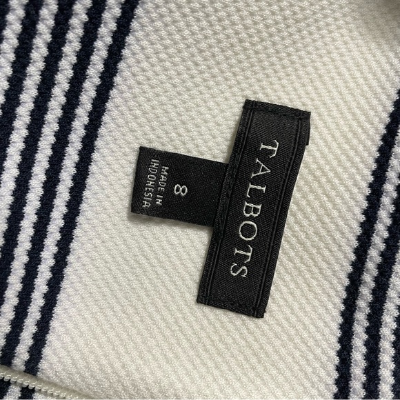 Talbots Striped Sheath Dress Ruffle Sleeve Navy and Cream Size 8 - Picture 7 of 9